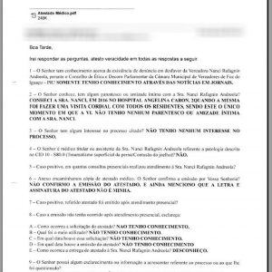 Questionado, o médico disse não conhecer Nanci, que soube da notícia pelos jornais e que não reconhece o documento (Foto: Reprodução/Câmara Municipal de Foz do Iguaçu)