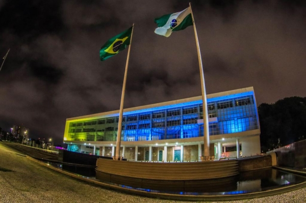 Palácio Iguaçu é iluminado com as cores da Ucrânia - Curitiba, 03/02/2022 Foto: José Fernando Ogura/AEN