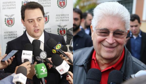 Ratinho Jr (PSD) e Requião (PT): os dois candidatos disseram à Justiça Eleitoral que perderam dinheiro desde 2018 (Foto: Franklin de Freitas)