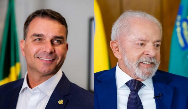 No cenário de primeiro turno, Lula tem seis pontos de vantagem para Flávio Bolsonaro (PL) na pesquisa PoderData. (Fotos: Hugo Barreto/Divulgação e Ricardo Stuckert/PR)