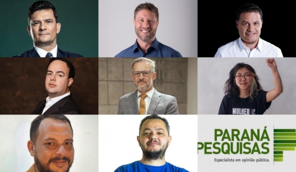 Nova sondagem Paraná Pesquisas mostra Sergio Moro liderando corrida ao Governo do Paraná, seguido por Requião Filho (PDT) e Sandro Alex (PSD). Sondagem testou desempenho de todos os candidatos. (Crédito de imagem: Divulgação/ Redes Sociais)