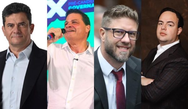 Sergio Moro (PL), Sandro Alex (PSD), Requião Filho (PDT) e Luiz Frabça (Missão) aparecem na pesquisa Real Time Big Data (Crédito de imagem: divulgação/ redes sociais)