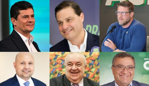 Sergio Moro (PL), Sandro Alex (PDS) e Requião Filho (PDT) são avaliados ao lado dos seus vices em nova pesquisa IGR ao Governo do Paraná (crédito de imagens: : Mauro Pimentel/AFP, Pedro Ribas/SMCS, divulgação, redes sociais)